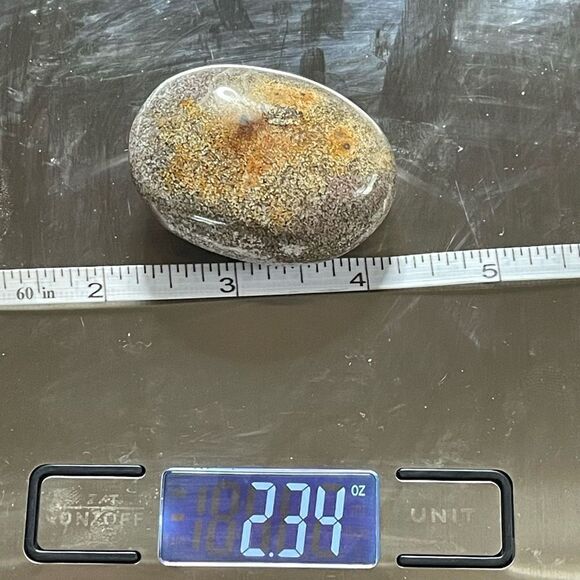 Ocean Jasper palm stone crystal natural white green speckled orbs dots yellow - Picture 4 of 10